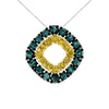 Silver Black-Rhodium-Treated Blue-and-Yellow Diamond Double-Square Pendant Necklace