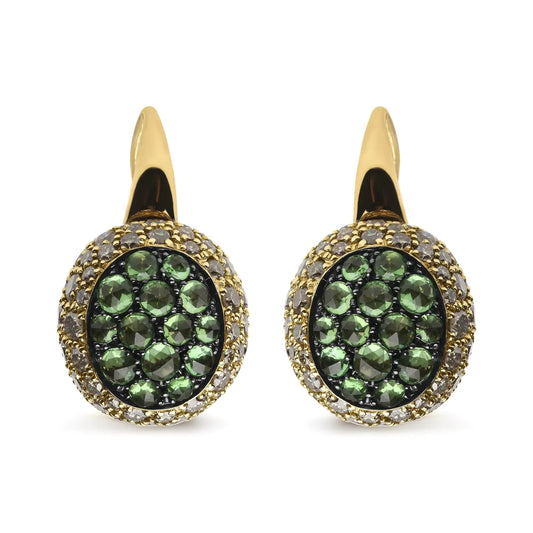 Yellow Gold Diamond and Tsavorite Round-Domed Drop-Hoop Earrings