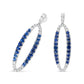 White Gold Round Blue Diamond and Light-and-Dark Blue Sapphire Openwork Oval-Shaped Dangle Earrings