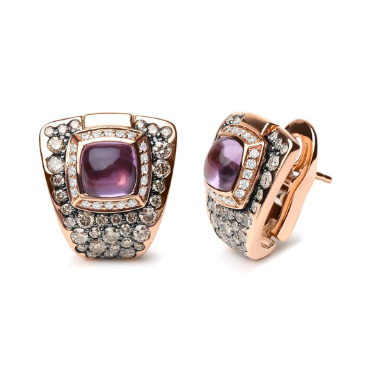 Rose Gold Diamond and Amethyst Geometrical Statement Stud Earrings