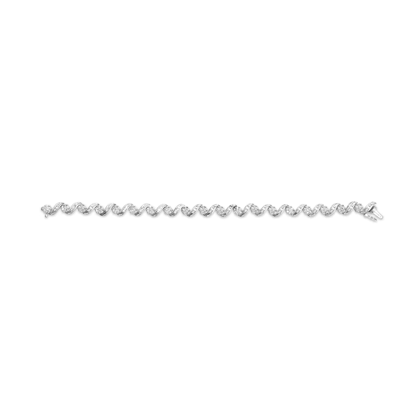 White Gold Diamond Cluster and Spiral-Link Bracelet