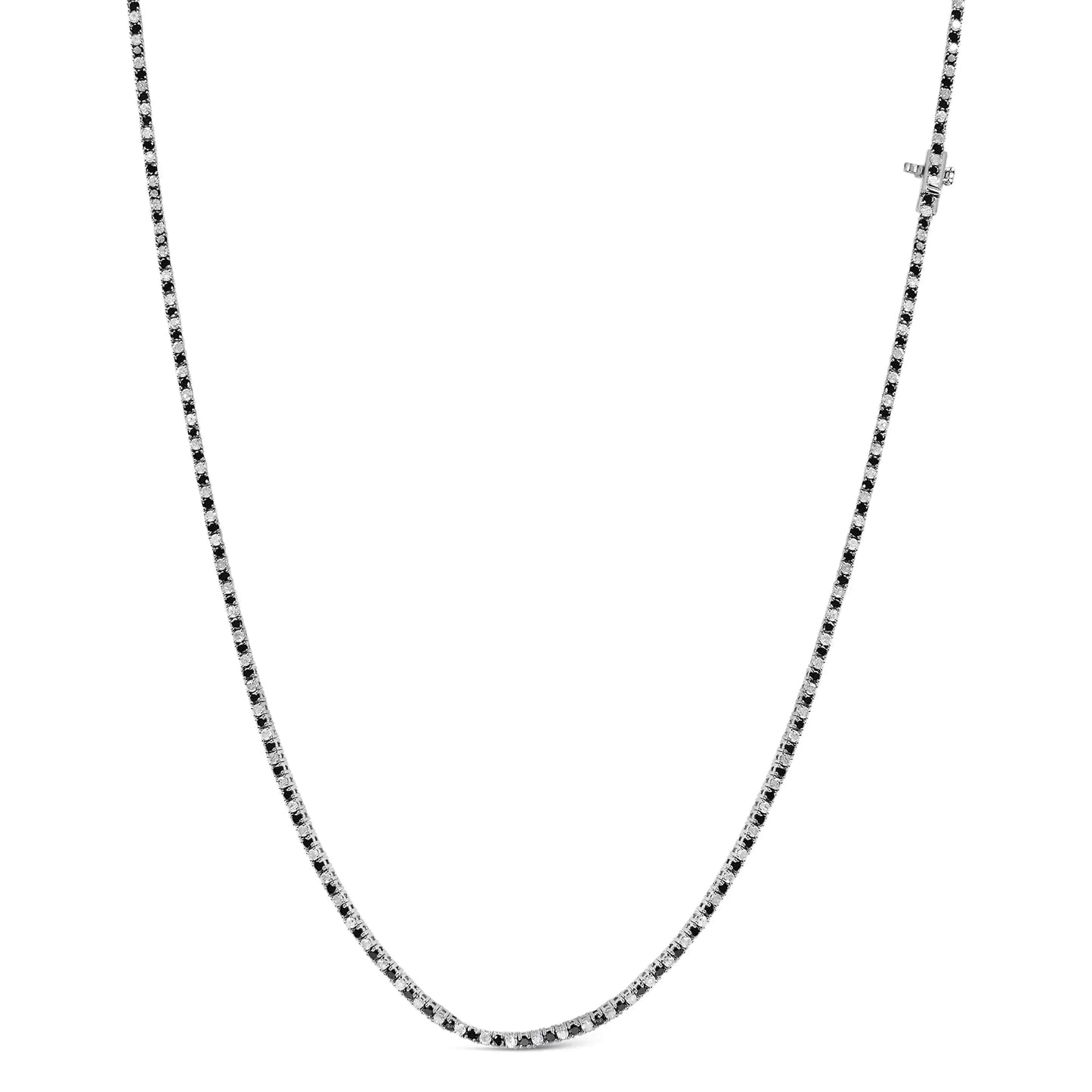 Silver Alternating White-and-Black Diamond Tennis Necklace