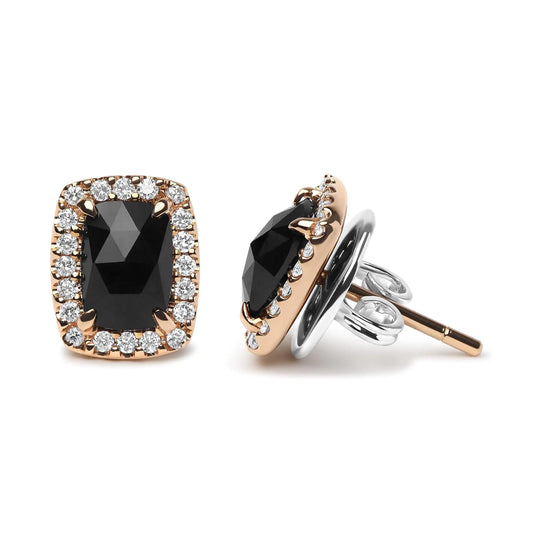 Rose-and-White Gold Diamond and Black Onyx Halo Stud Earrings