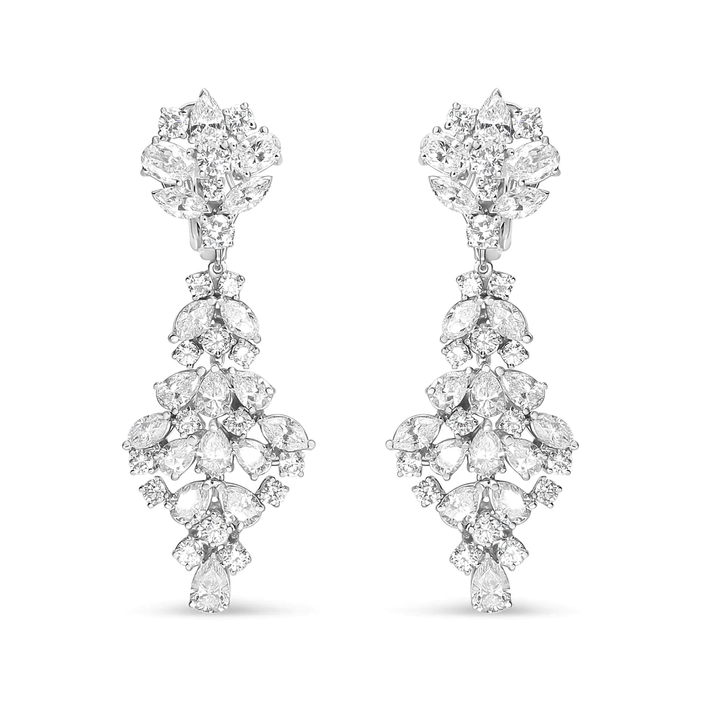 White Gold Diamond-Cluster Drop-Dangle Clip-On Earrings