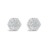 White Gold Lab-Grown Diamond Floral-Cluster Composite Stud Earrings