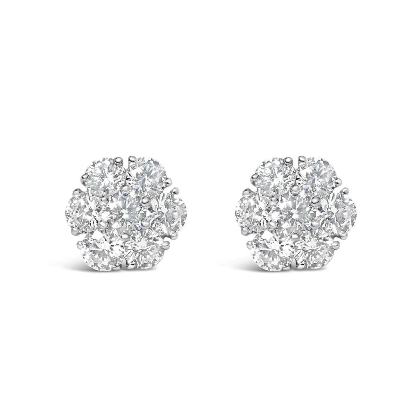 White Gold Lab-Grown Diamond Floral-Cluster Composite Stud Earrings