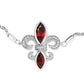 Silver Marquise Garnet and Diamond Accent Lariat Fleur-de-Lis Bolo Bracelet