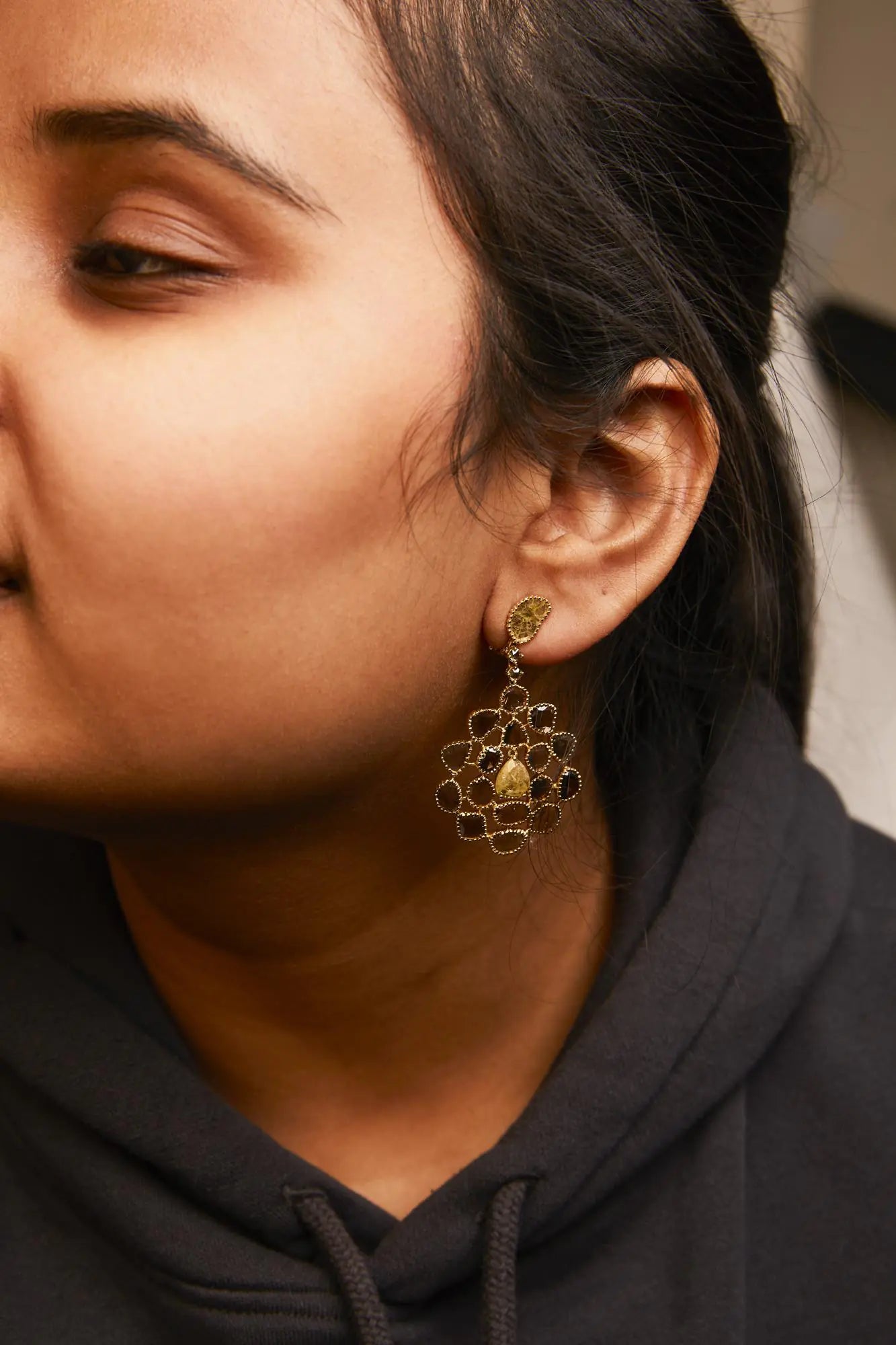 Yellow Gold Rose-Cut-and-Sliced Diamond Chandelier-Style Dangle Earrings