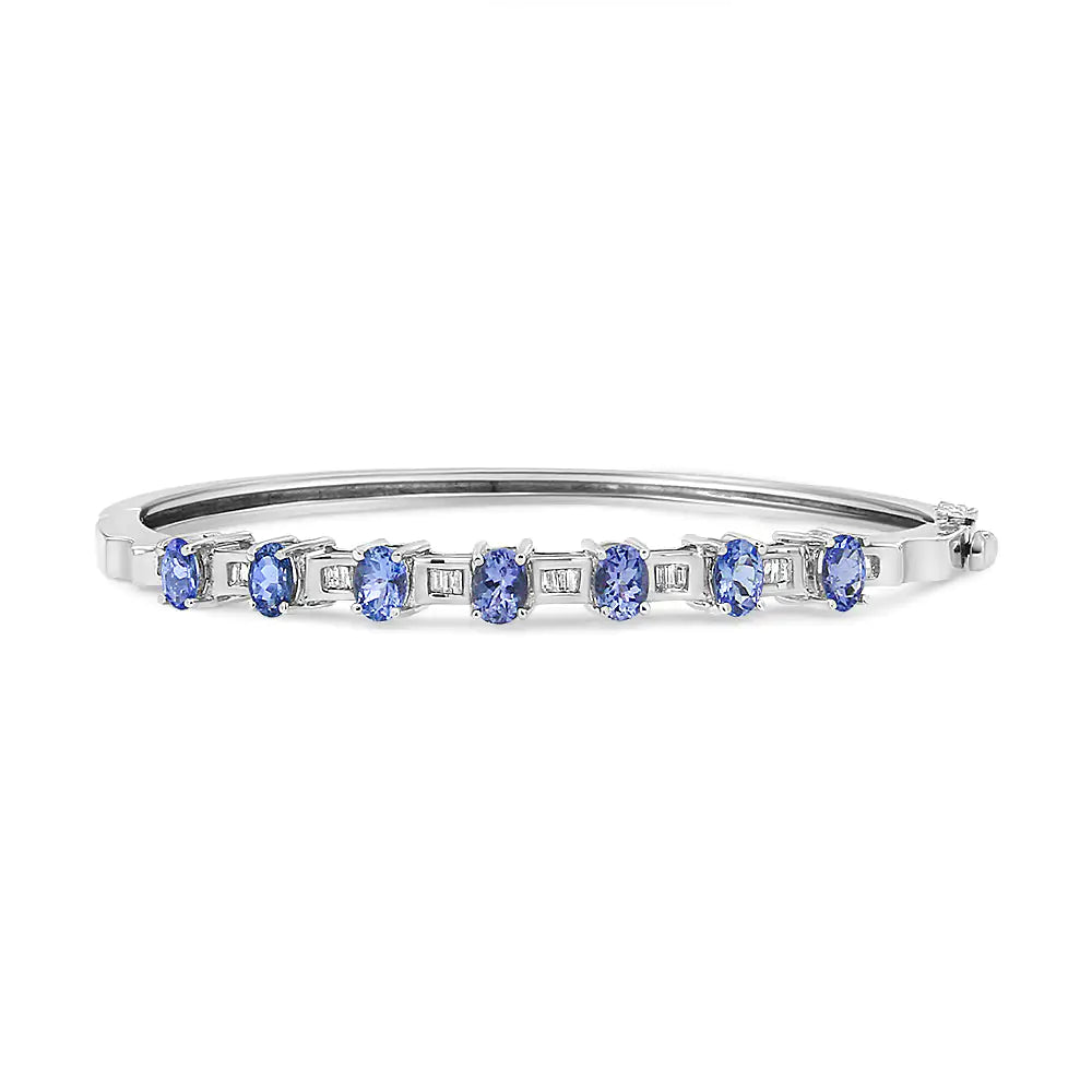 White Gold Blue Tanzanite and Diamond Bangle Bracelet