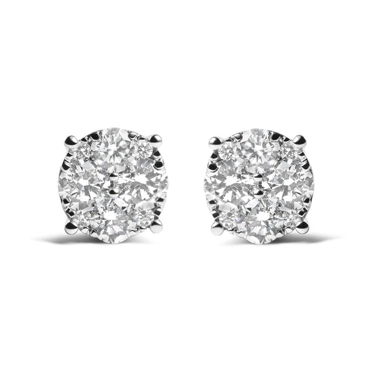 White Gold Lab-Grown-and-Natural Diamond Cluster Stud Earrings