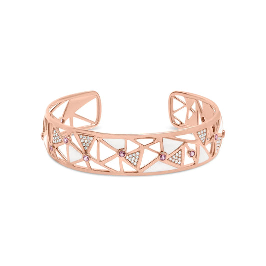 Rose Gold Diamond and Pink Tourmaline Open-Cuff Bangle Bracelet