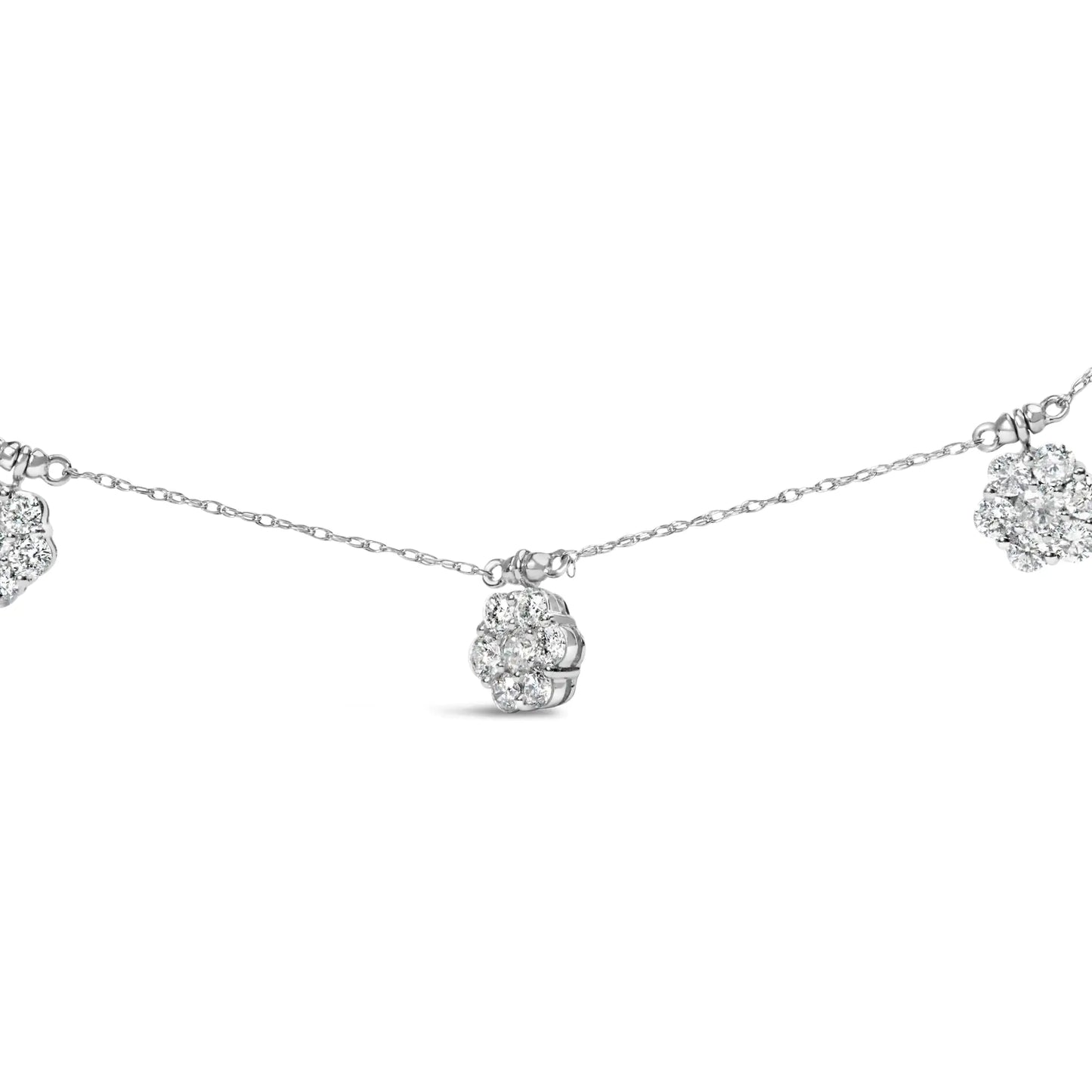 White Gold Round-Cut Diamond Seven-Stone Cluster Station Necklace