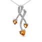 Silver Three-Stone Heart-Shape Citrine and Diamond Accent Spiral Drop Pendant Necklace