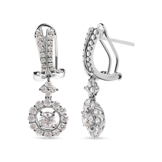 White Gold Diamond Drop-and-Dangle Halo Earrings