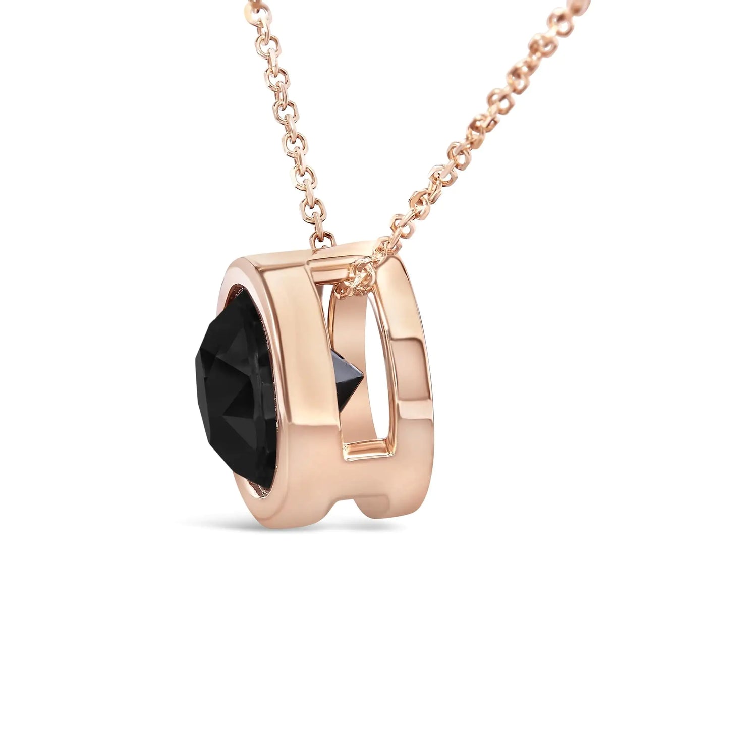 Rose Gold Black Diamond Solitaire Pendant Necklace