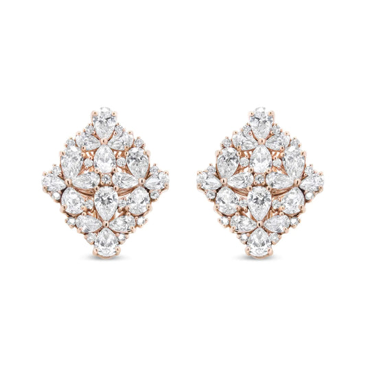 Rose Gold Pear-and-Round Diamond Floral-Cluster Earrings