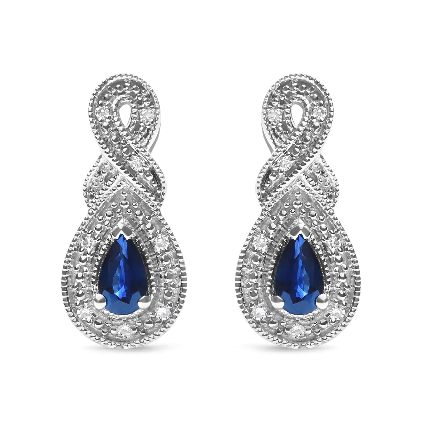 Silver Pear Blue Sapphire and Diamond Accent Infinity Drop Stud Earrings