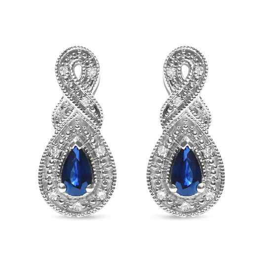 Silver Pear Blue Sapphire and Diamond Accent Infinity Drop Stud Earrings