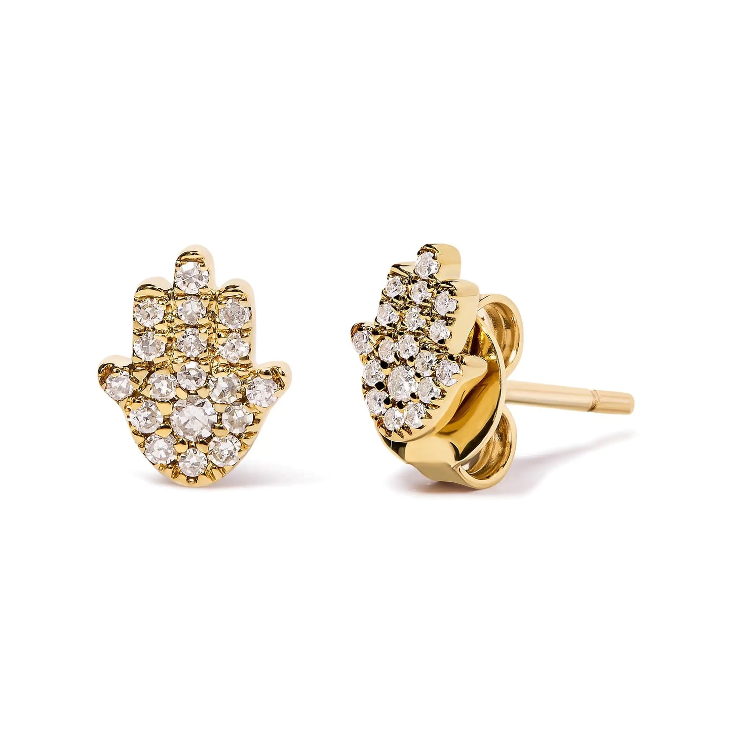 Yellow Gold Diamond-Accented Hamsa Stud Earrings