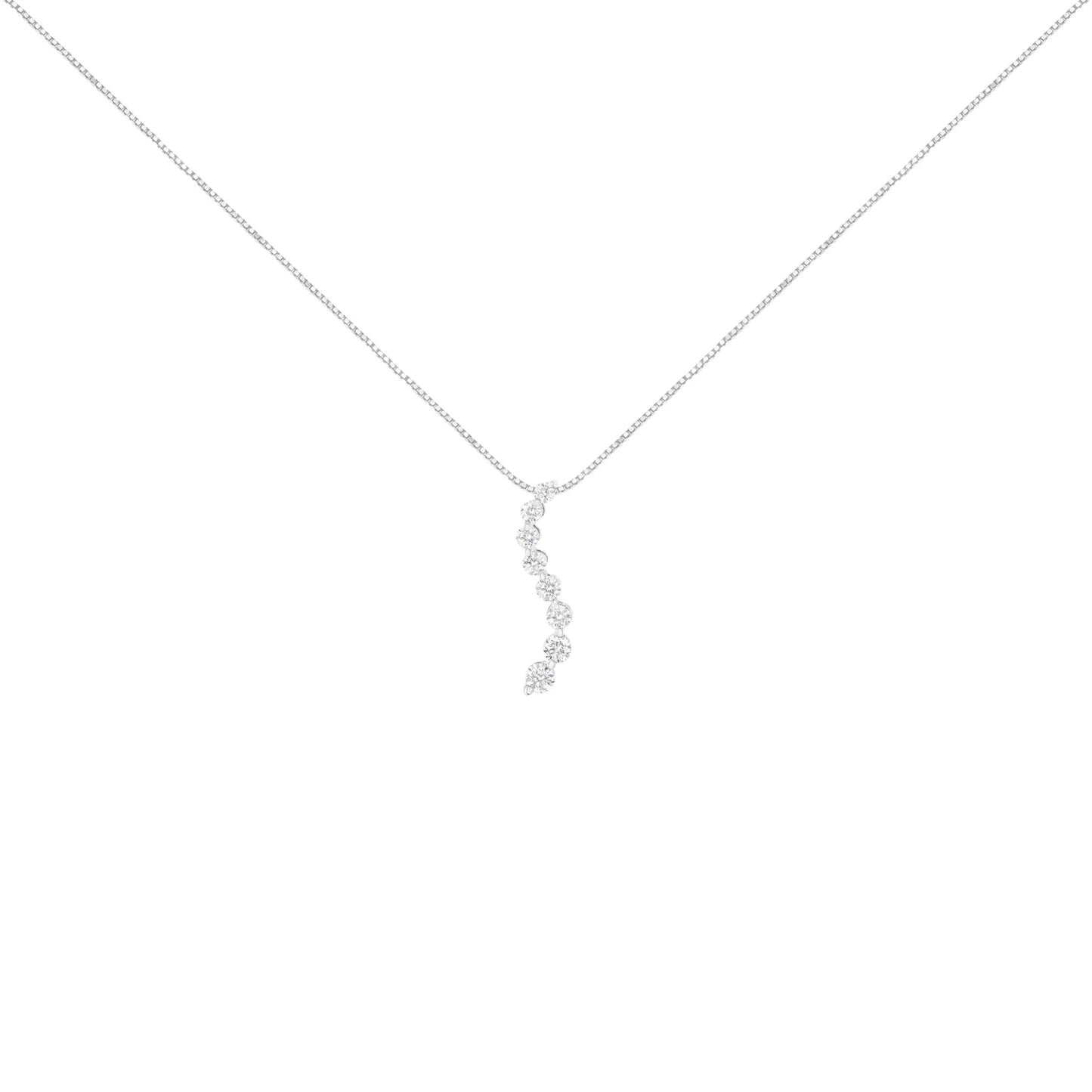 White Gold Baguette-Cut and Brilliant Round-Cut Diamond Journey Pendant Necklace