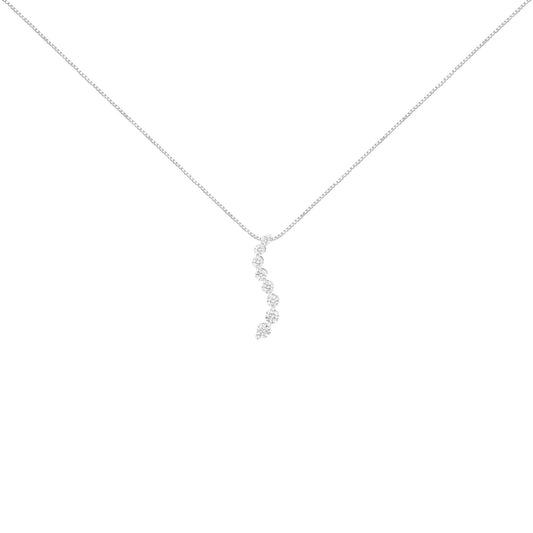 White Gold Baguette-Cut and Brilliant Round-Cut Diamond Journey Pendant Necklace