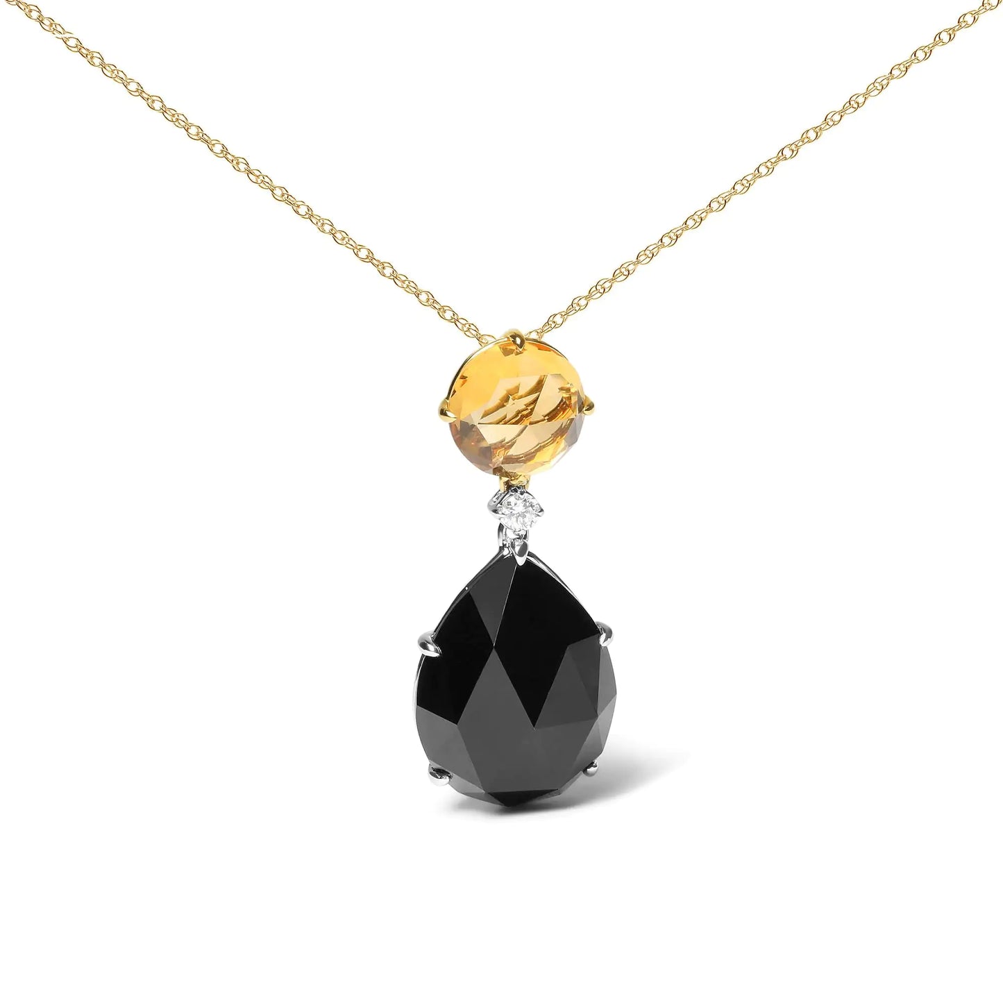 White-and-Yellow Gold Diamond Accent and Round Yellow Citrine and Pear-Cut Black Onyx Dangle-Drop Pendant Necklace