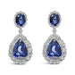 White Gold Blue Sapphire Diamond Halo Drop Dangle Earrings