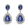 White Gold Blue Sapphire Diamond Halo Drop Dangle Earrings