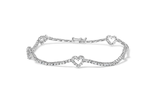 White Gold Diamond Heart-Station-Strand Bracelet