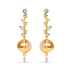 Yellow Gold Round Bezel Diamond and Ball-Shaped Yellow Citrine Gemstone Dangle Stud Earrings