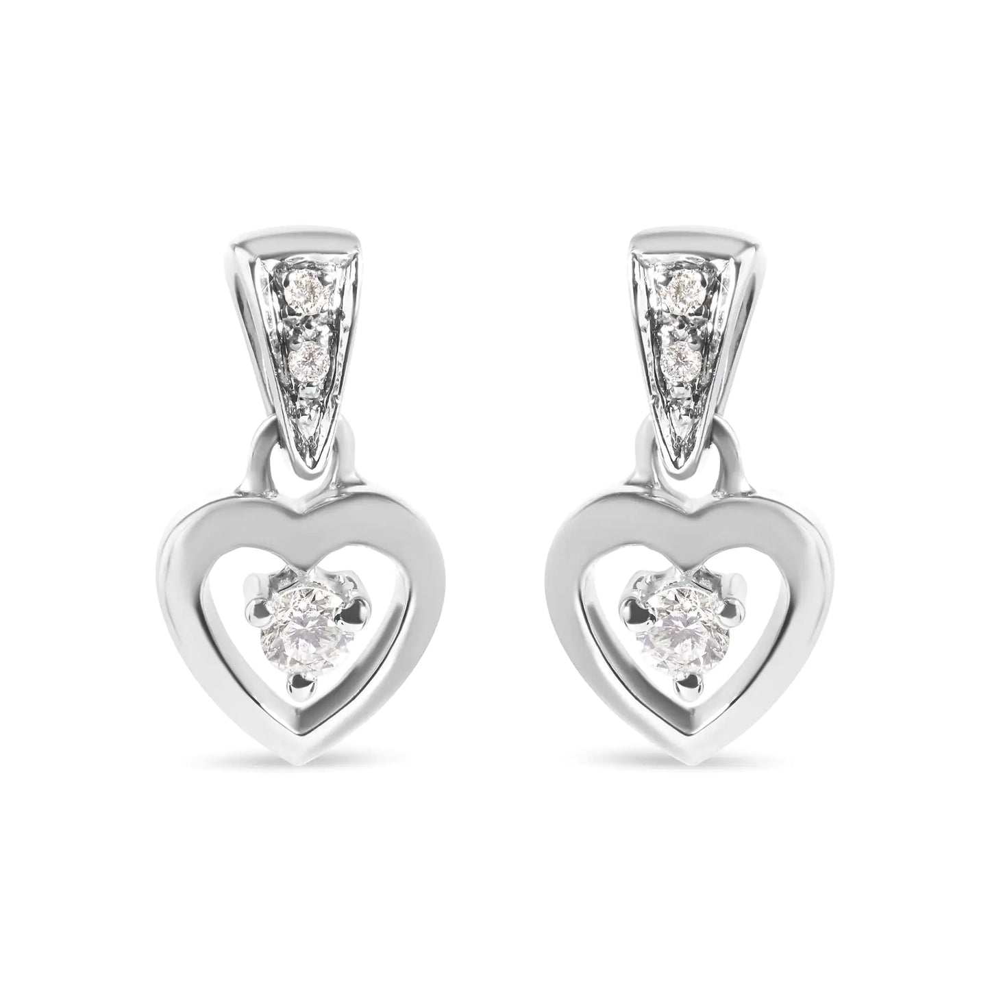 White Gold Diamond Dangle Heart Stud Earrings