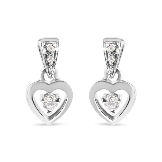 White Gold Diamond Dangle Heart Stud Earrings