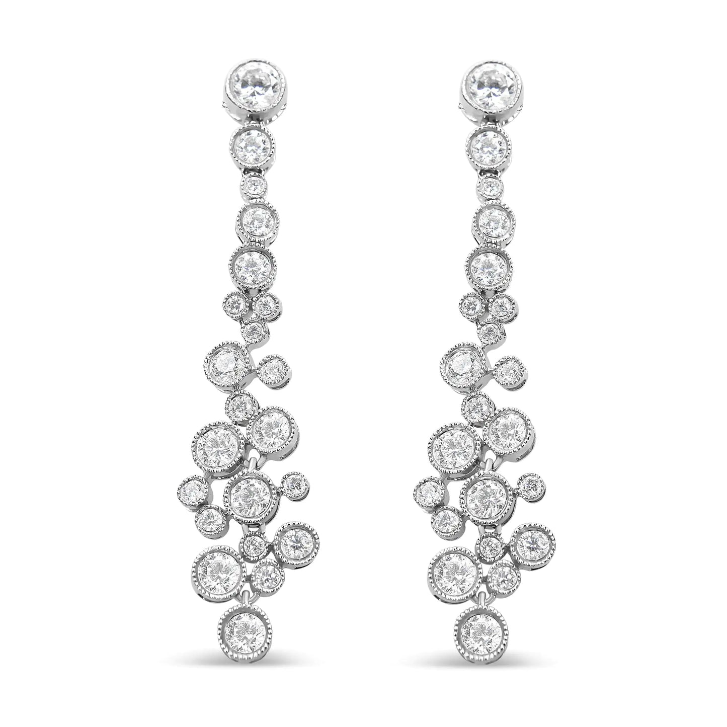 White Gold Round-Cut Diamond Waterfall Drop-Dangle Stud Earrings