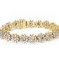 Yellow Gold Champagne Diamond Floral-Cluster Halo-Link Bracelet