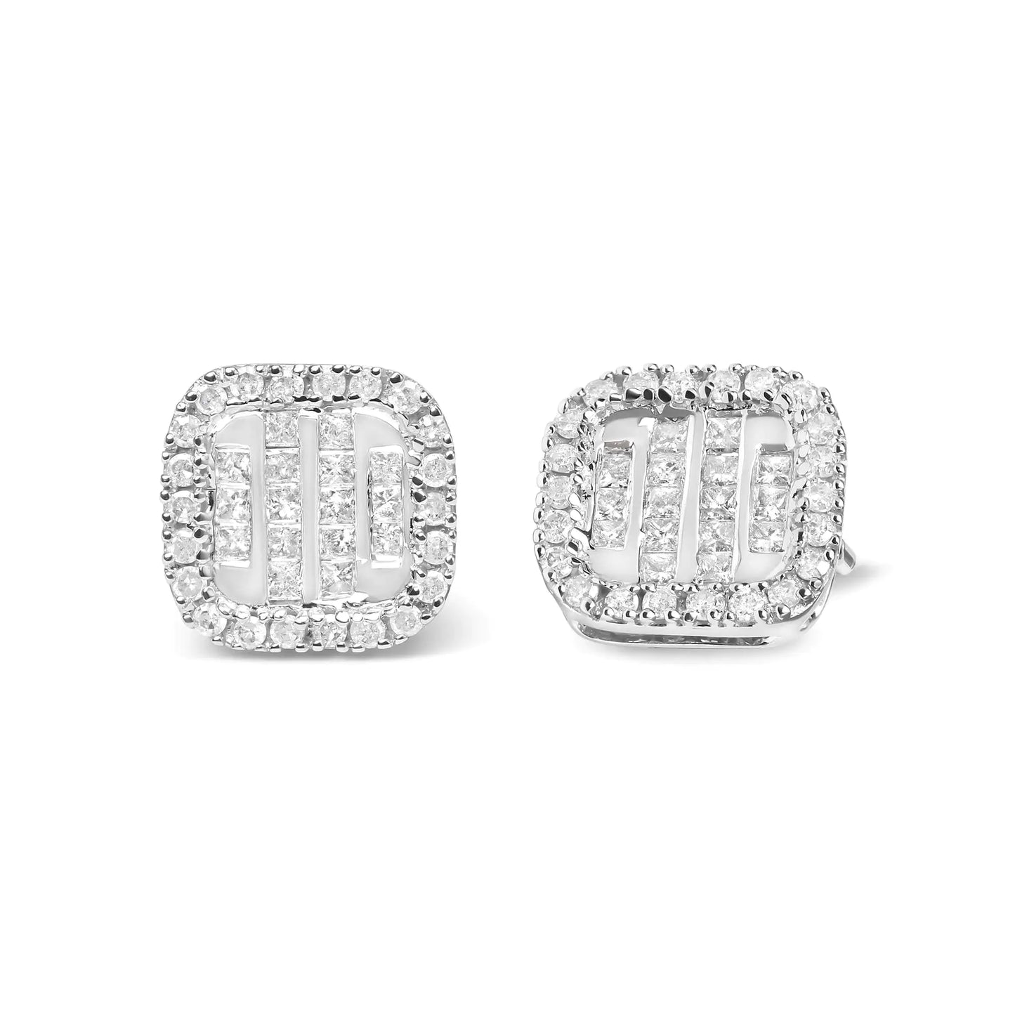 White Gold Diamond Princess Composite and Halo Stud Earrings