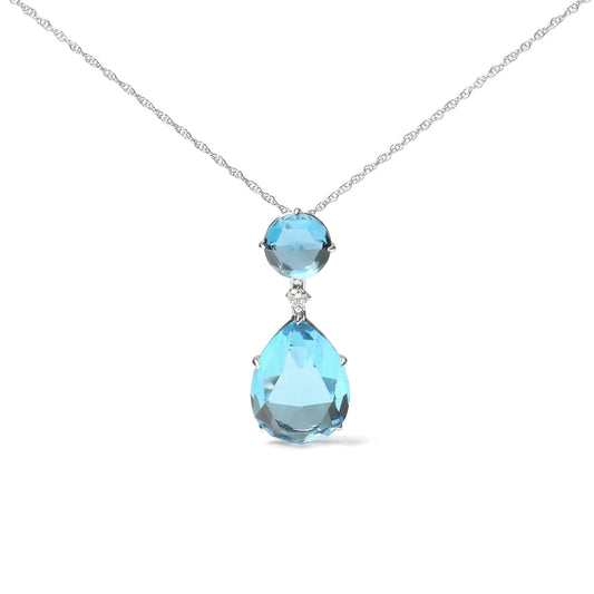 White Gold Diamond Accent and Round London-Blue Topaz and Pear-Cut Sky-Blue Topaz Dangle-Drop Pendant Necklace