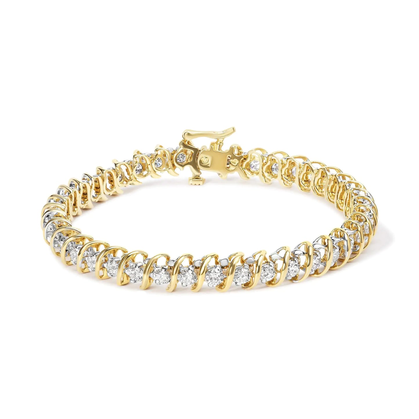 Yellow Gold Round-Cut Diamond S-Link Tennis Bracelet