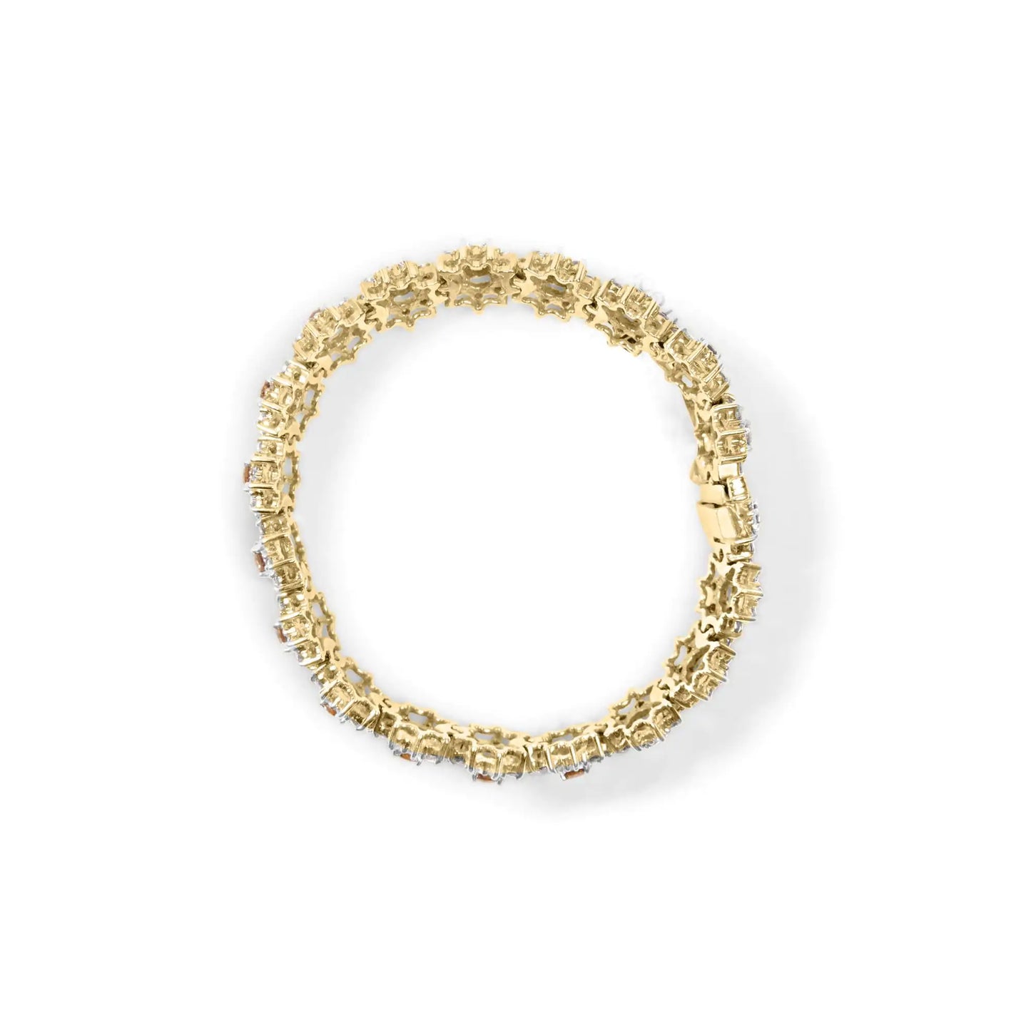 Yellow Gold Champagne Diamond Floral-Cluster Halo-Link Bracelet