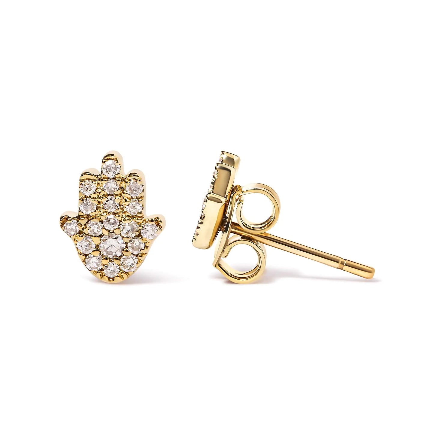 Yellow Gold Diamond-Accented Hamsa Stud Earrings