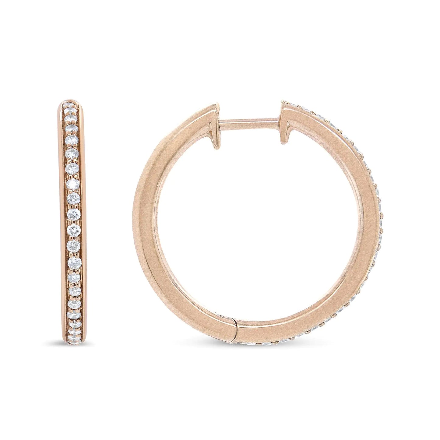 Rose Gold Round Diamond Hoop Earrings