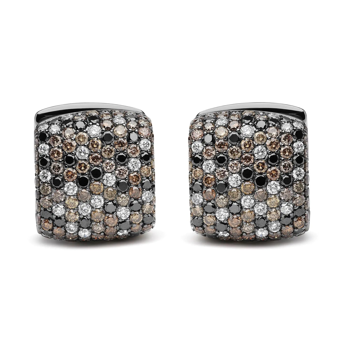 Black Rhodium-Plated White Gold Multi-Color Diamond Square-Domed Huggie Hoop Earrings