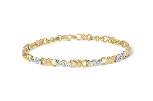 Yellow Gold Diamond Three-Stone-and-X-Link Bracelet