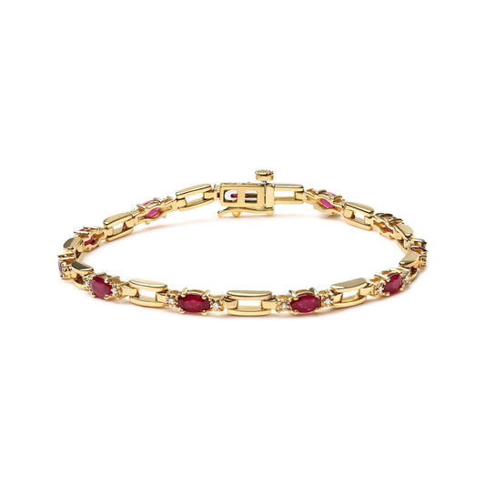 Yellow Gold Ruby and Diamond Bar Bracelet