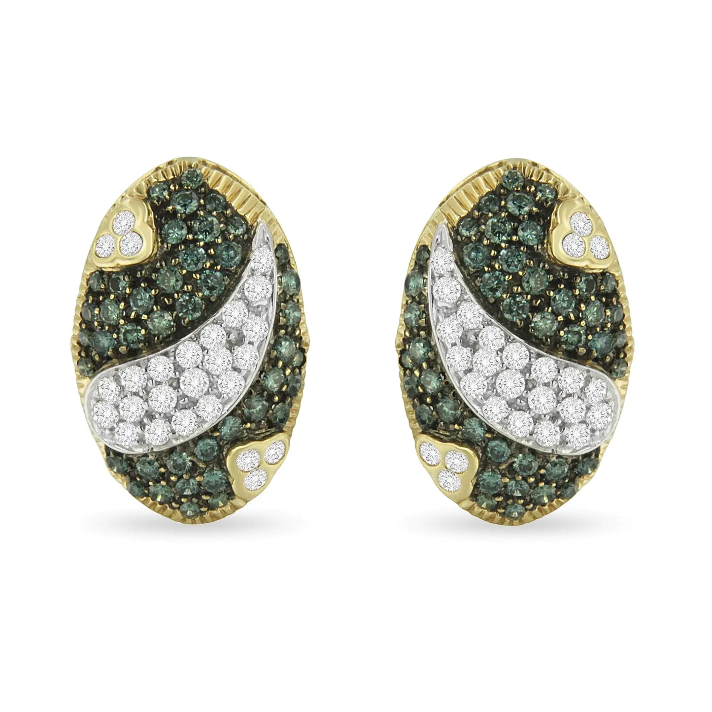 Black-and-White Rhodium Yellow Gold White-and-Blue Diamond Oval Stud Earrings