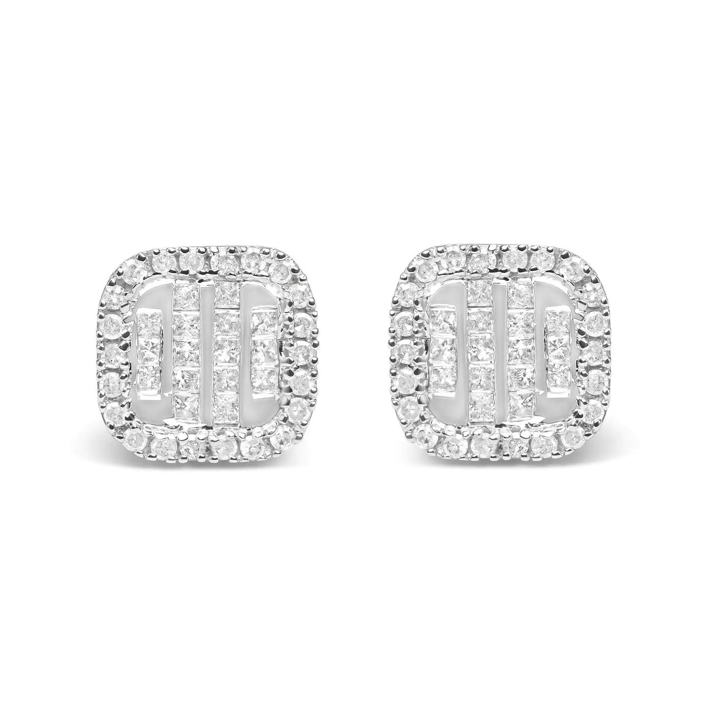 White Gold Diamond Princess Composite and Halo Stud Earrings