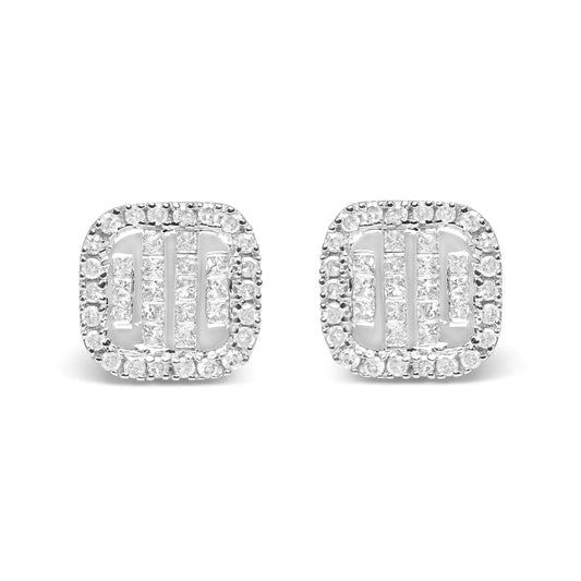 White Gold Diamond Princess Composite and Halo Stud Earrings