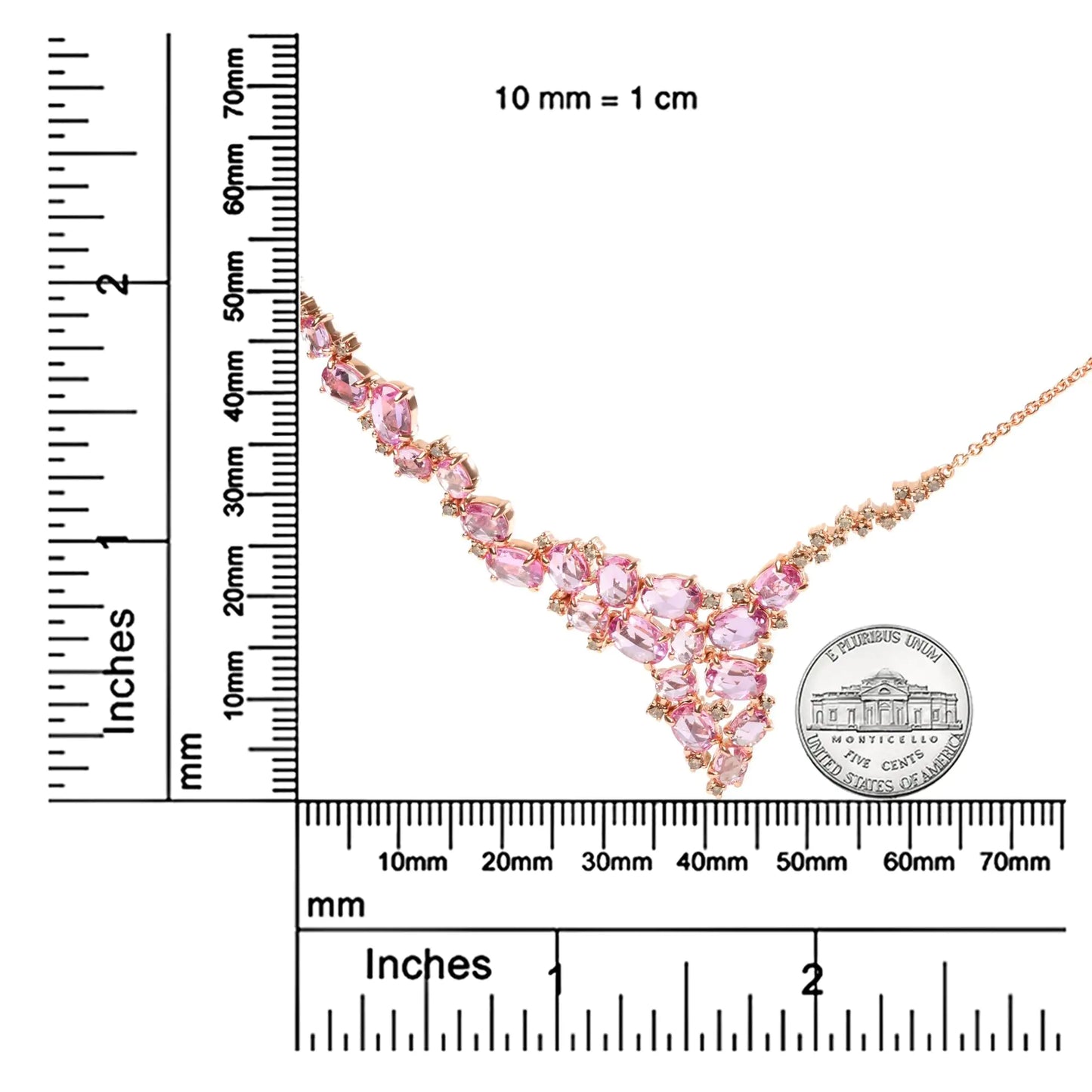 Rose Gold Brown Diamond and Oval Pink Sapphire Cluster-Cascade-Statement-Station Necklace