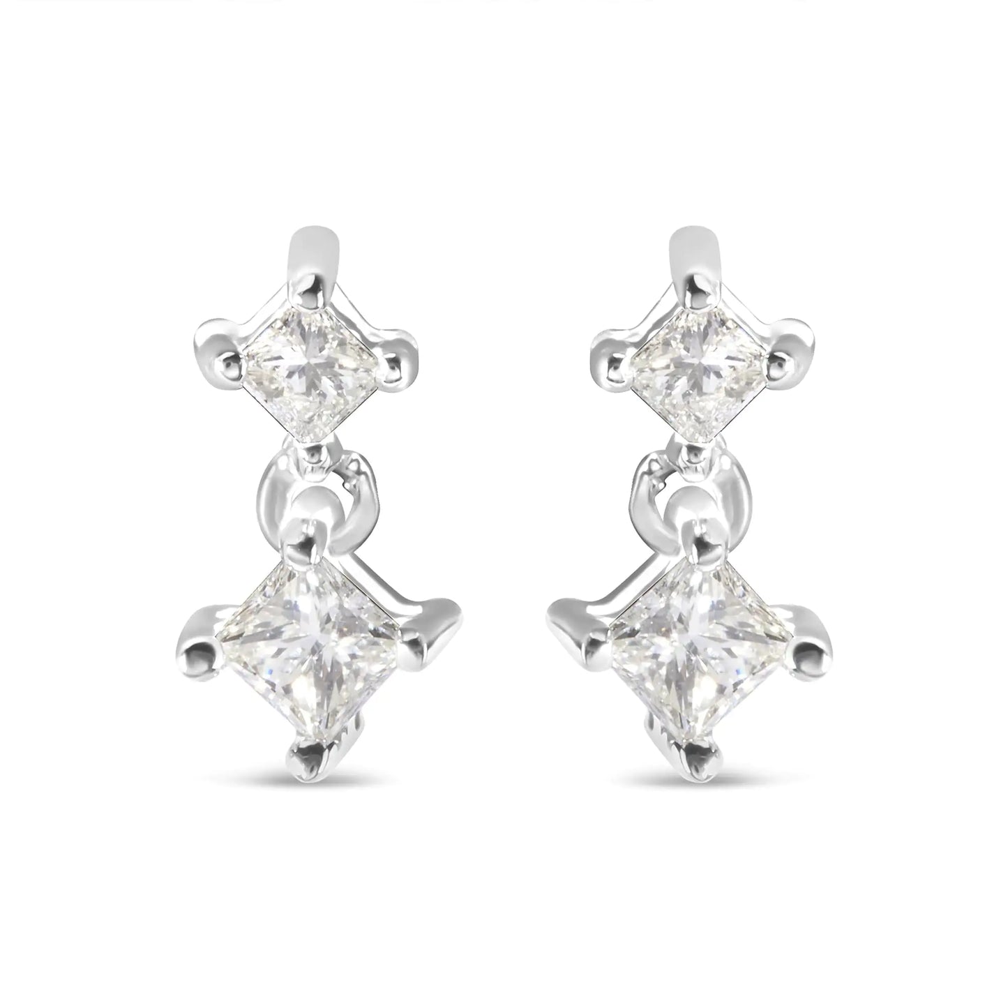 White Gold Princess-Cut Diamond Drop-and-Dangle Earrings