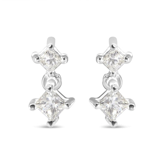 White Gold Princess-Cut Diamond Drop-and-Dangle Earrings