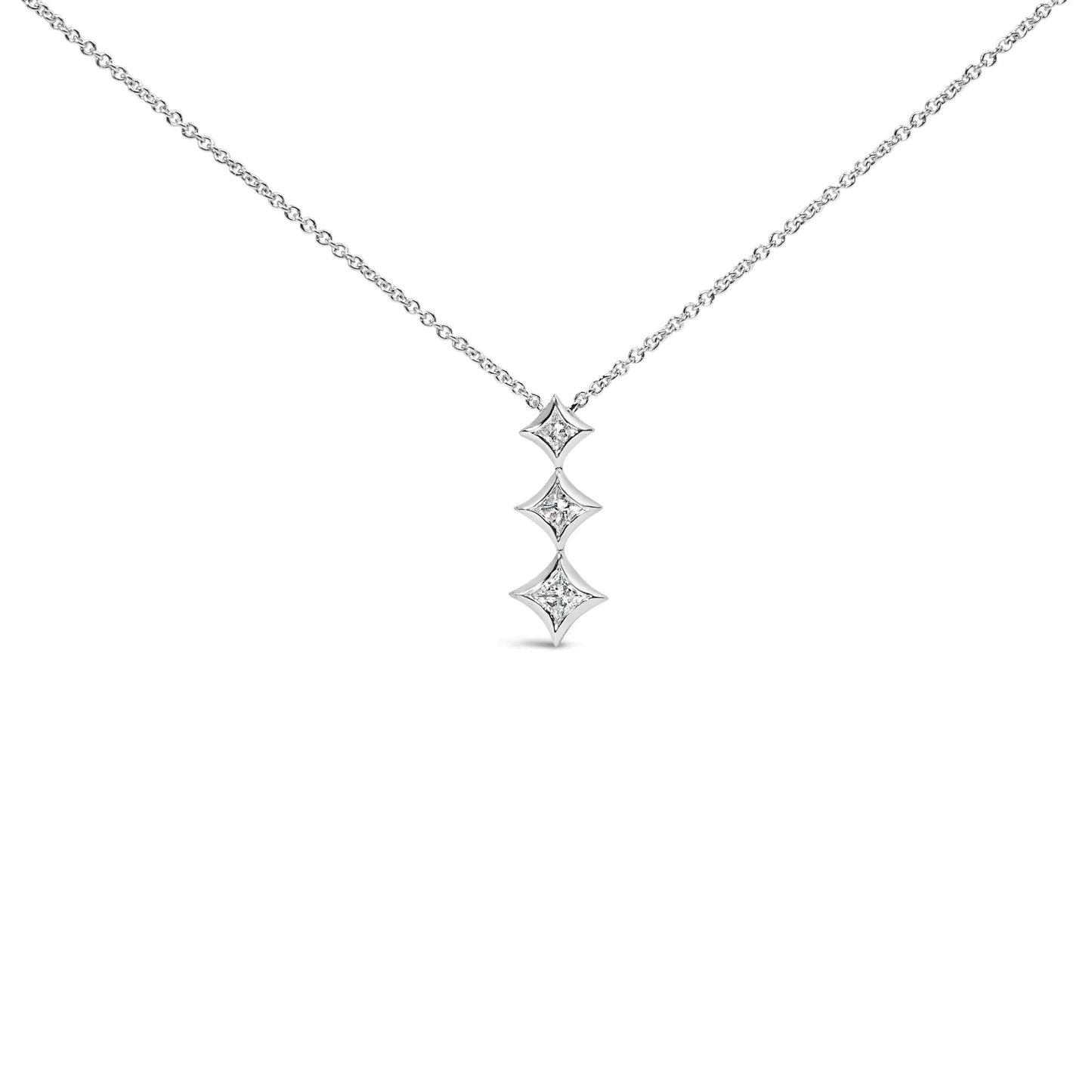 White Gold Diamond Three-Stone Drop Pendant Necklace